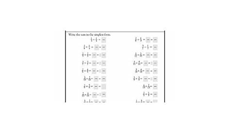 Adding fractions, common denominators | 4th grade Math Worksheet
