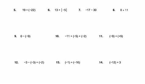 evaluating expressions with integers worksheet pdf