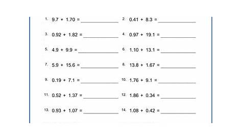 math decimal places worksheet