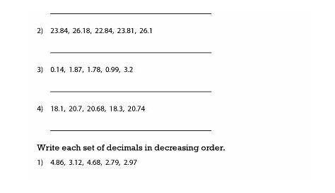worksheet on ordering decimals