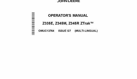 John Deere Z335E Z345M Z345R ZTrak OMUC13764 Operation and Maintenance