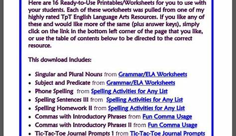 15 ELA Grammar Printables! - Classroom Freebies