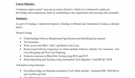 manual and automation testing resume