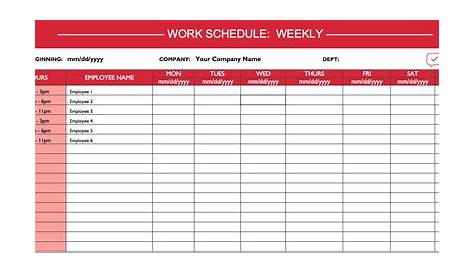 Work Schedule Template | Mt Home Arts