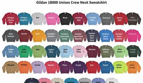 gildan color chart for t shirts