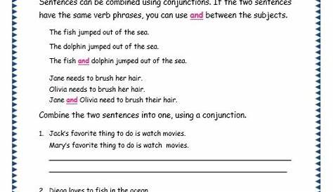 grammar grade 4 conjunction worksheet