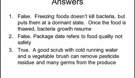 food safety worksheet answers