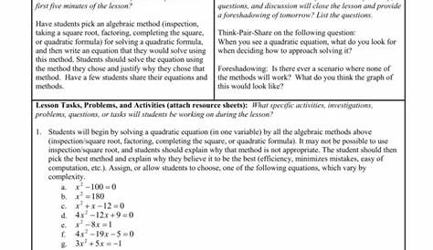 Solving Quadratic Equations Using All Methods Worksheet Kuta Answers