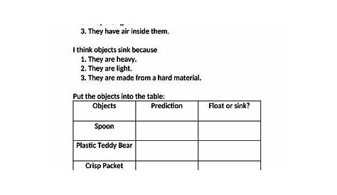 Differentiated worksheet on floating and sinking (including scientific