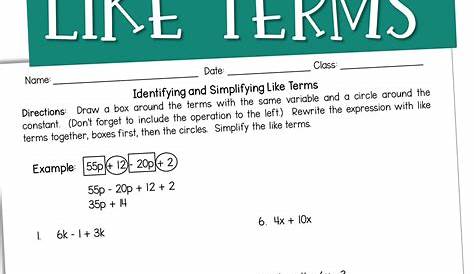 Algebra Combine Like Terms Worksheet