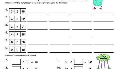 multiplication division fact family worksheets