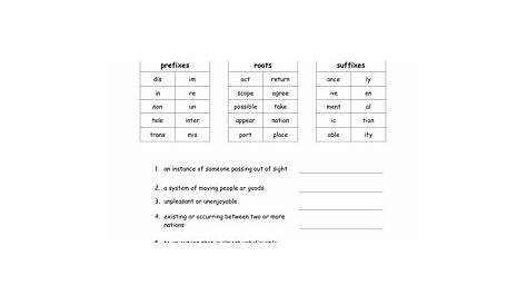 prefixes suffixes and roots worksheets