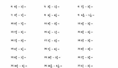 subtracting mixed numbers worksheets pdf