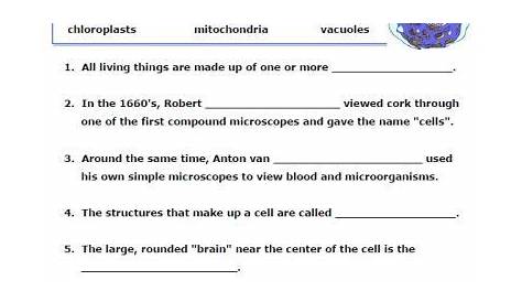 free printable cells worksheets fill in the blanks biology cytology fun