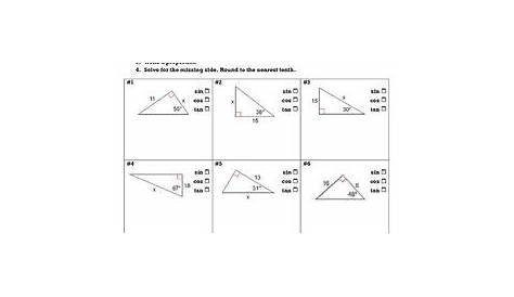Practice Worksheet Right Triangle Trigonometry Answer Key - worksheet