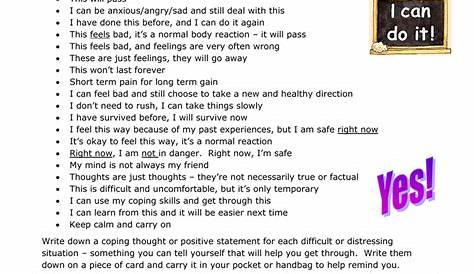 Positive Self- talk / Coping Thoughts Worksheet