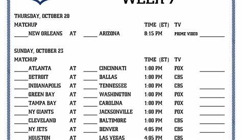 Nfl Week 7 Schedule Printable - Customize and Print