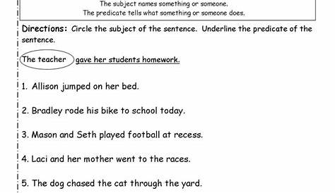 Subject And Predicate Worksheets For Grade 5