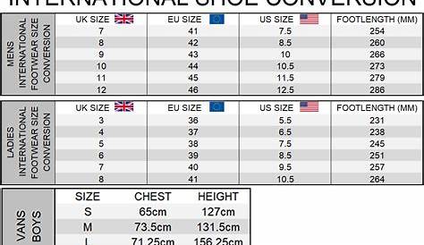 vans shirt size chart