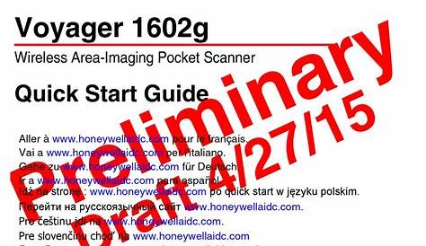 HONEYWELL VOYAGER 1602G QUICK START MANUAL Pdf Download | ManualsLib