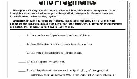 run on and fragment worksheets