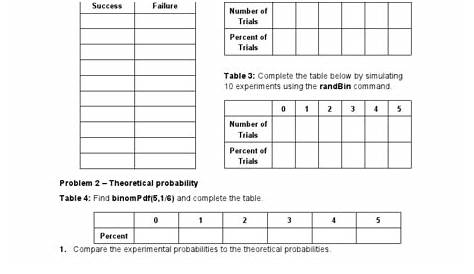 Experimental Probability Worksheet : Experimental Probability Worksheet
