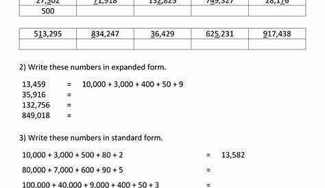 Place Values In Whole Numbers Worksheets