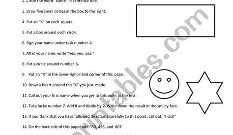 following directions worksheet test