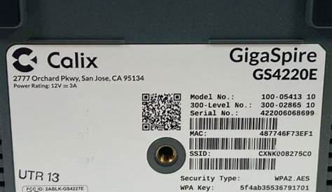 Calix GigaSpire GS4220E Gigabit WiFi 6 Router 100-05413 10 w/ Adapter