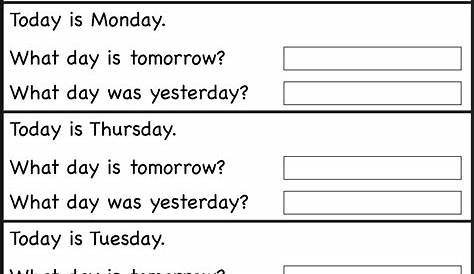 kindergarten days of the week worksheets