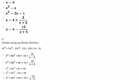 synthetic division of polynomials worksheet