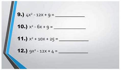 perfect square trinomial worksheet