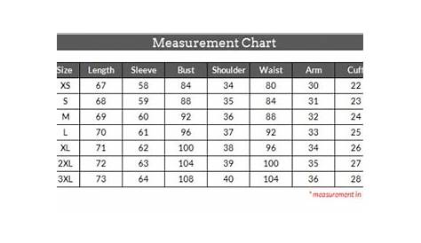 women's winter jacket size chart