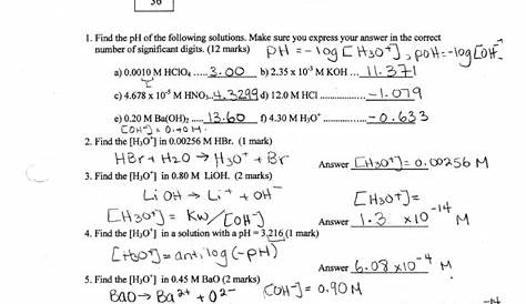 Chemistry Ph Worksheet Answers