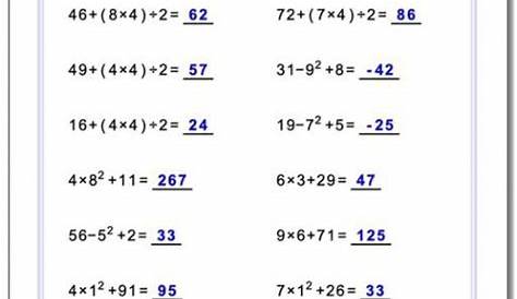 Order Of Operations 6th Grade Math Worksheets Answer Key