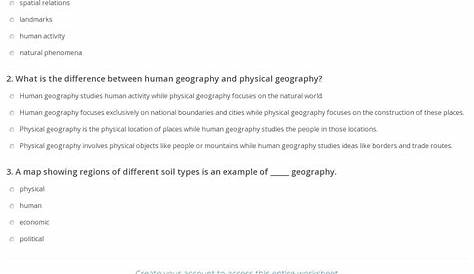 Quiz & Worksheet - Physical Geography vs. Human Geography | Study.com