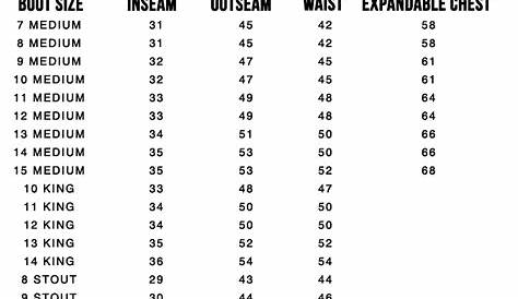 lacrosse waders size chart