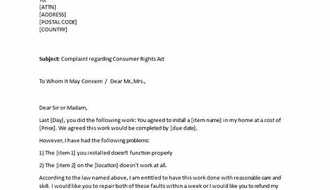 sample letter for bad service complaints