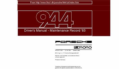 Porsche Manuals: Free 1983 Porsche 944 Driver's Manual-Maintenance Record