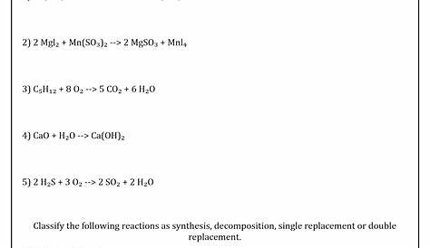 type of chemical reactions worksheets
