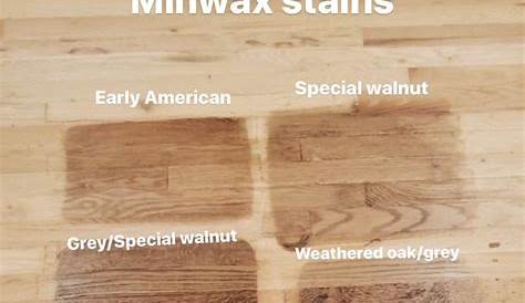 several different types of wood stain on a wooden floor with the words