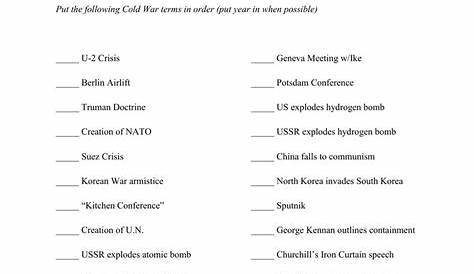 Cold War Terms Worksheet