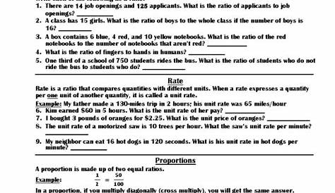 ratio and rates worksheets