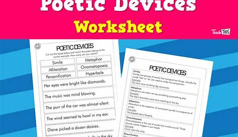 Poetic Devices Worksheet - Literature Worksheets / A package of 11 task