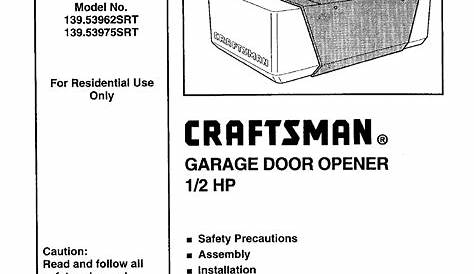 Craftsman 13953962SRT User Manual GARAGE DOOR OPENER Manuals And Guides