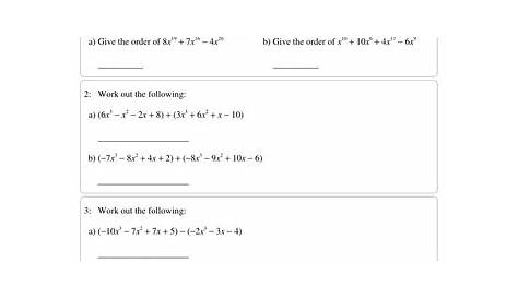 intro to polynomials worksheet