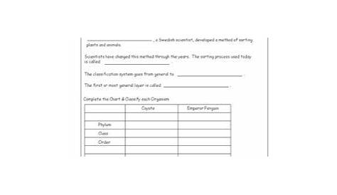 taxonomy worksheets answers