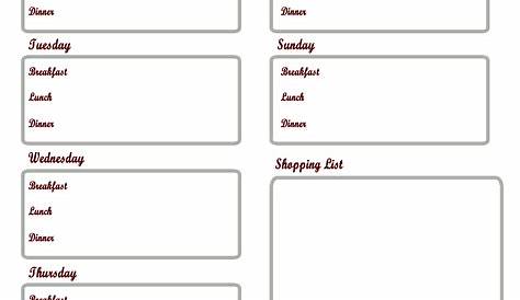 menu worksheet template