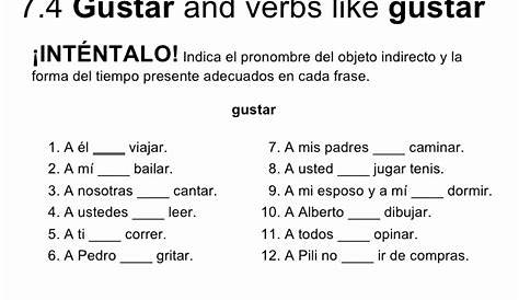 gustar and verbs like gustar worksheet