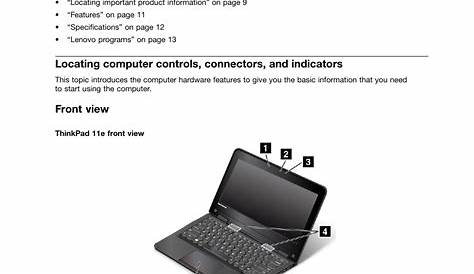 Chapter 1. product overview, Front view | Lenovo ThinkPad 11e User